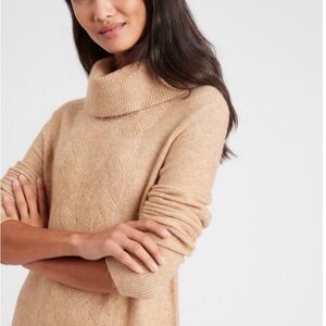 Cozy Cable Turtleneck Sweater Dress in Camel